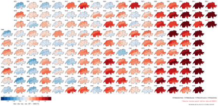 The image shows the trend of the annual average temperature in Switzerland since 1864, with Switzerland colour-coded accordingly.