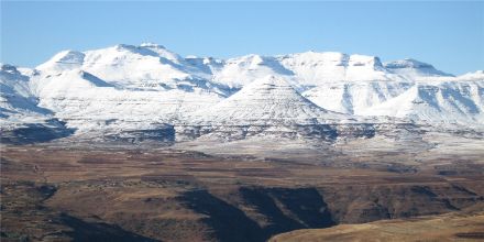 Snow landscape with mountains in Lesotho