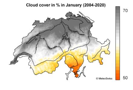  	Cloud cover in January and July