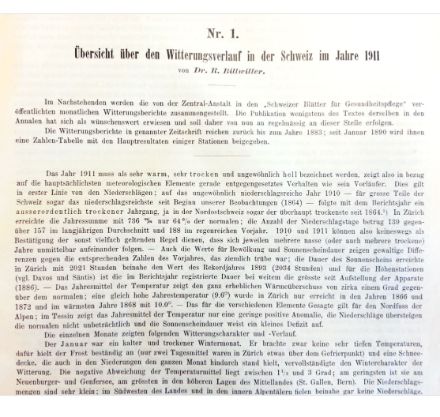 Overview of the weather conditions in Switzerland in the year 1911..