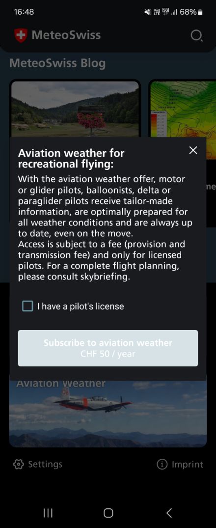 How much does the in-app Aviation Weather function cost?