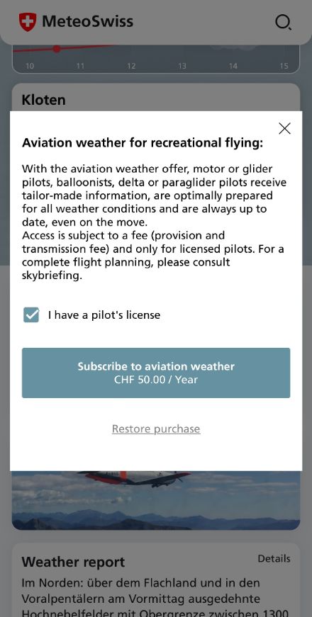 I have a new device. How do I access Aviation Weather if I have already paid for it?