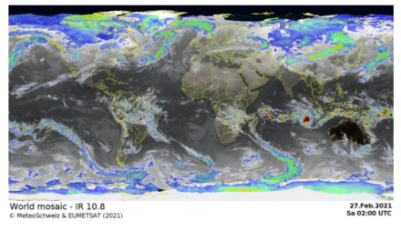 This satellite image shows the cloud situation for practically the whole Earth.