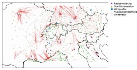 Location of the observations used in the assimilation cycle.