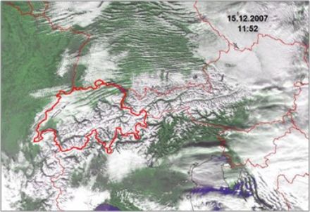 Satellite image of Central Europe with cloud streets.