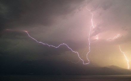 Lightning during a thunderstorm over Lake Geneva.