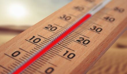 A thermometer showing a temperature of more than 35 °C.