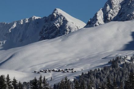  	Photo of the mountain hamlet of Medergen covered in a deep blanket of snow in January 2019. Photo: Daniel Gerstgrasser.