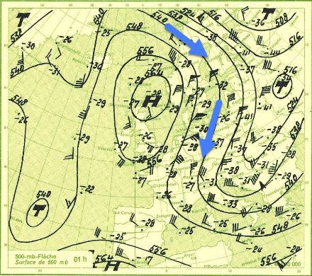 Weather map for the Atlantic and European region.