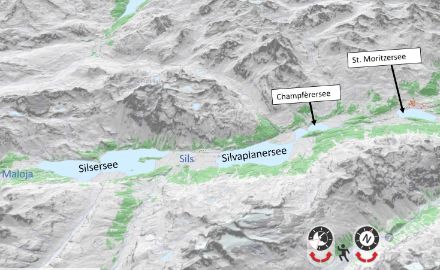 The illustration shows a map section of the Upper Engadine.